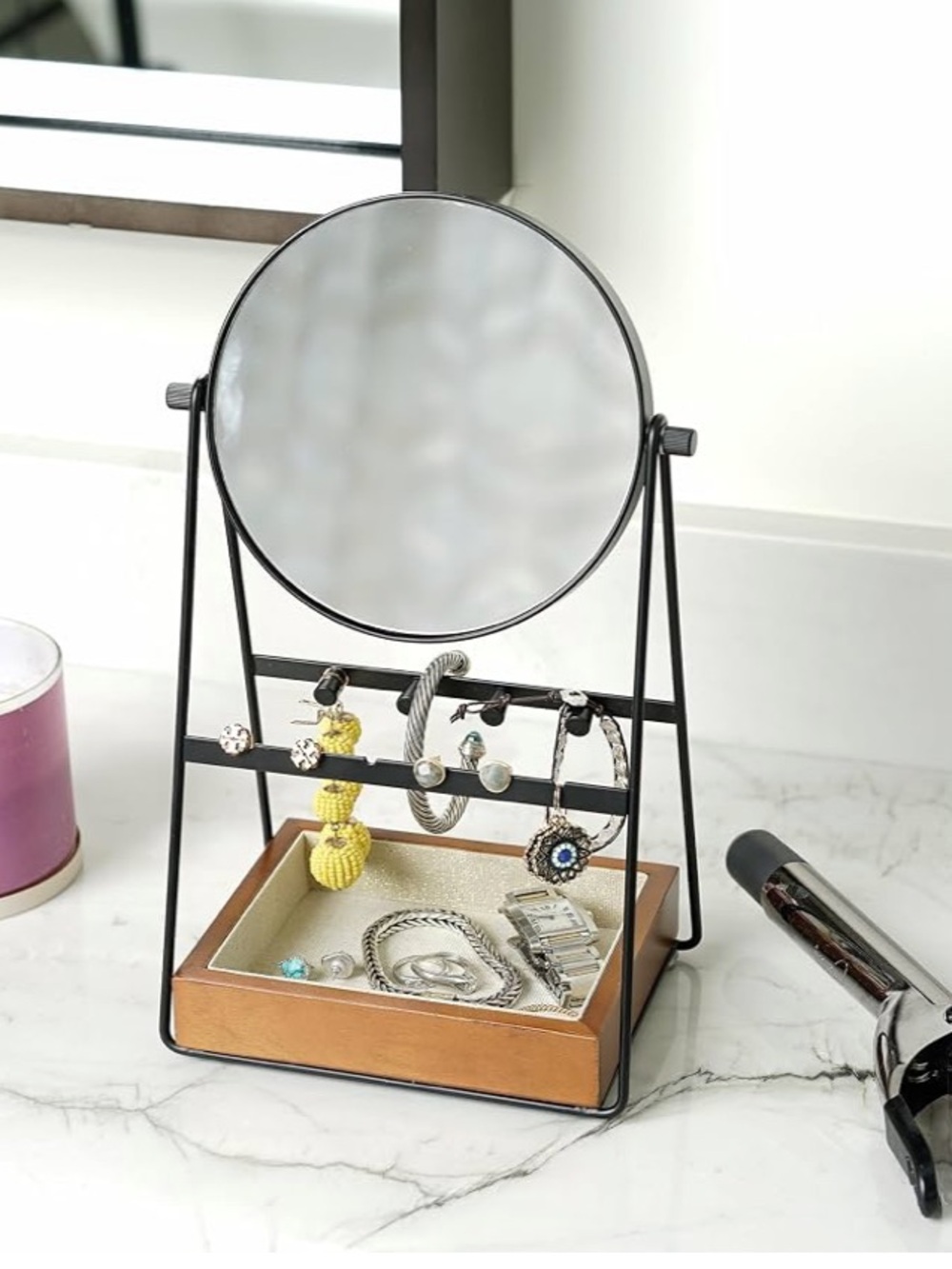 HIVES AND HONEY LENNA Black and Tan Jewelry Organizer with Mirror